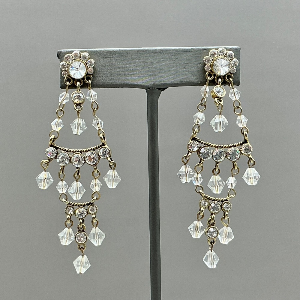 Chandelier Earrings Women Gold Tone Clear Crystal Rhinestone Dangle Statement